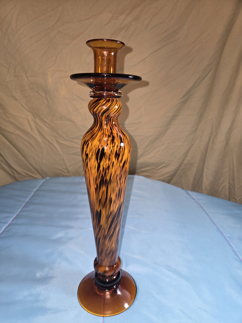 Murano Amber Swirl Italian Art Glass Pedestal, 15"  hand-blown (Beautiful Piece)